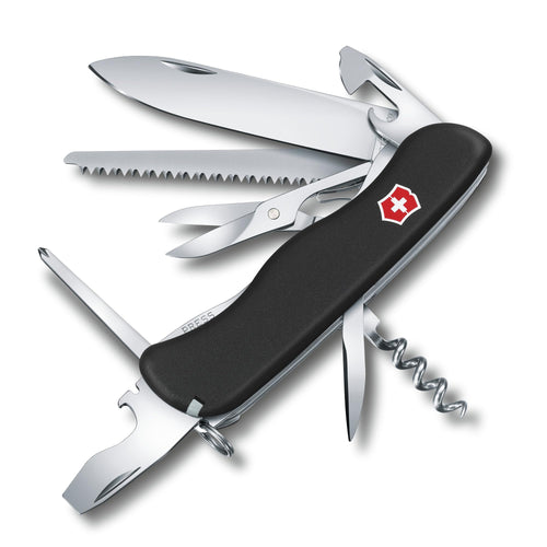 VICTORINOX Outrider Schweizer Taschenmesser mit Feststellklinge – Schwarz, kompakt. Vielseitig für Outdoor-Aufgaben.