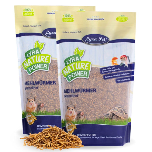 Lyra Pet® Mehlwürmer getrocknet Protein-Vogelfutter 10 kg. Bräunliche, längliche Insekten. Proteinreiches Ergänzungsfutter für Wild- & Ziervögel.