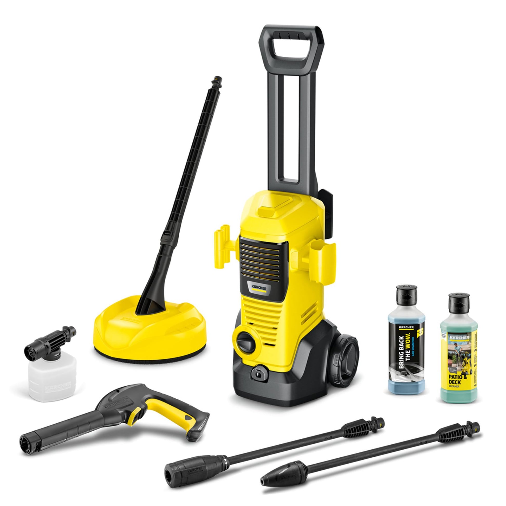 Kärcher K 3 FJ Home Hochdruckreiniger - Schaumdüse & Home Kit. Gelb-schwarzes Kompaktgerät auf Rädern zur Hochdruckreinigung von Haus & Garten.