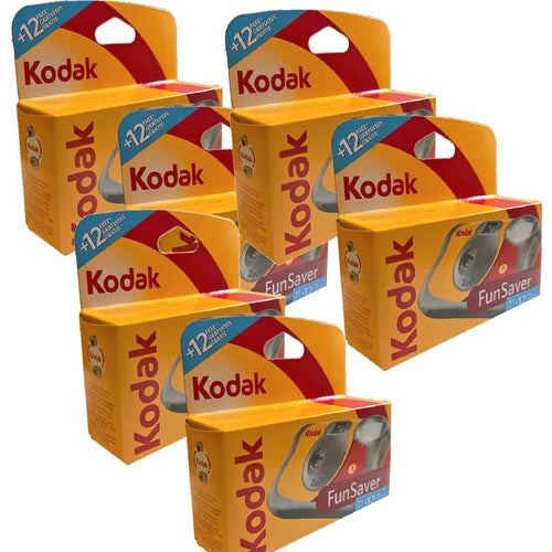 Kodak FunSaver Einwegkamera mit Blitz - 800 ISO, 6er-Pack: Gelbe, kompakte Kamera mit Blitz zur spontanen Analogfotografie.