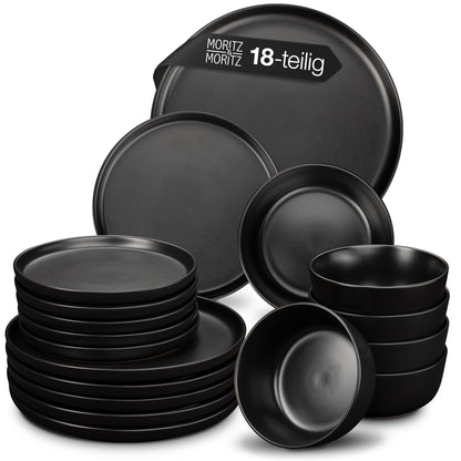 Moritz & Moritz NORDIC Geschirrset 6P Schwarz - 18-teilig Steingut: Schwarzes Steingut-Set mit Tellern, Schalen und Tassen zum Servieren von Speisen.