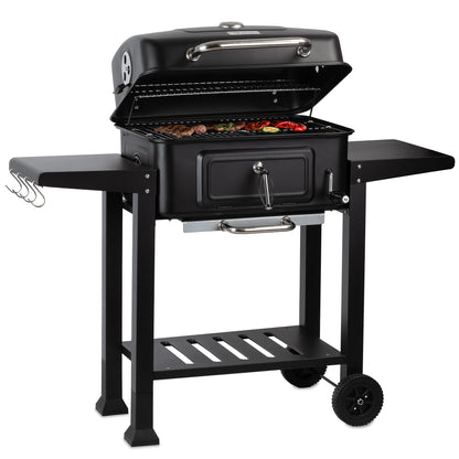 BBQ-Toro Holzkohlegrill Grillwagen BBQ15 mit Deckelthermometer und Laufrädern