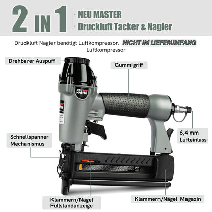 NEU MASTER 2-in-1 Druckluftnagler und Tacker NPT5040 mit Koffer