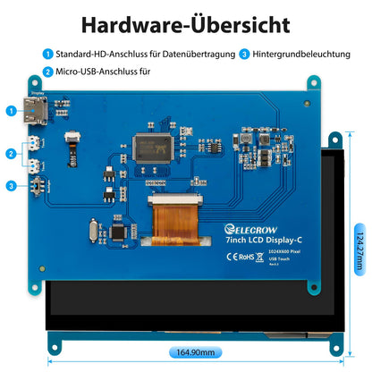 ELECROW 7 Zoll Touchscreen Monitor 1024x600 für Raspberry Pi