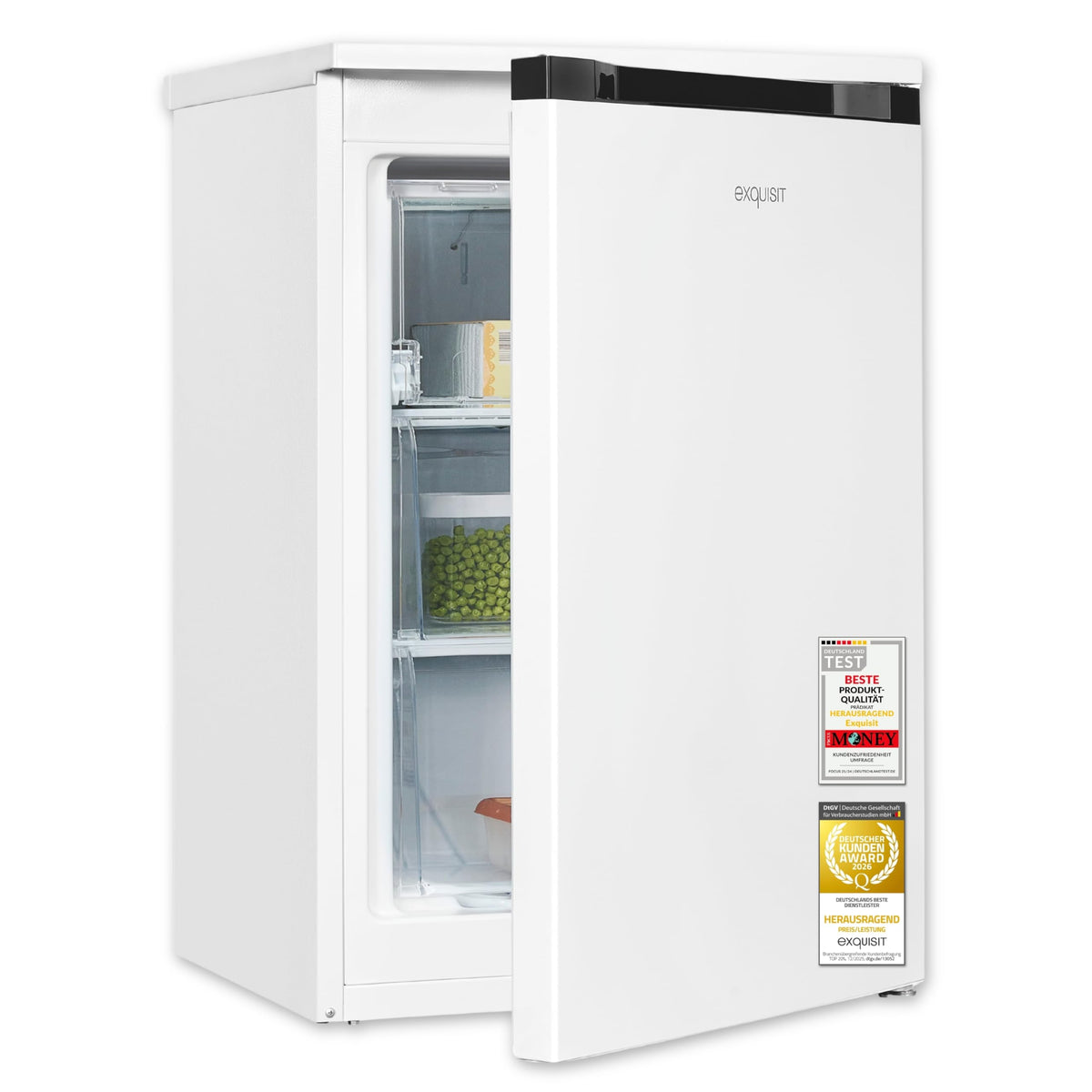 Exquisit Gefrierschrank GS581-051C, 85 l, 4-Sterne, weiss, mit Klappe und 2 Gefrierschubladen