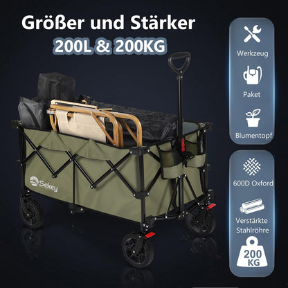 Sekey XXL Plus Bollerwagen faltbar, 200 l, bis 200 kg, Olivgrün