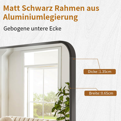 Koonmi Gewölbt 76x171cm, Runde Ecken Ganzkörperspiegel Stehend - Schwarz