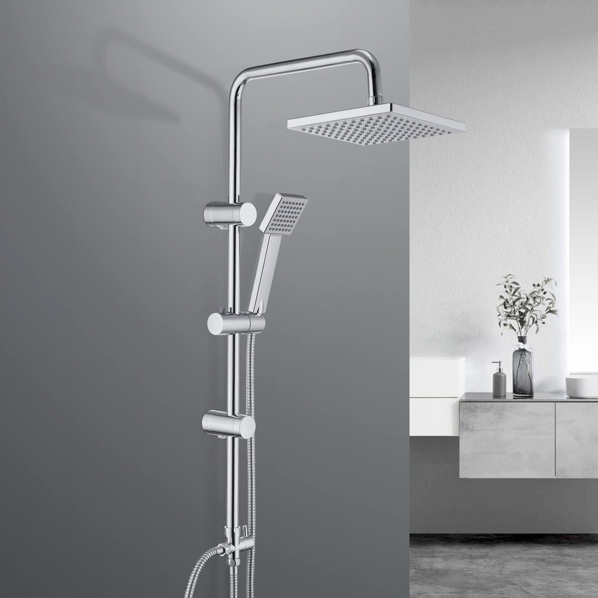 JOHO Edelstahl Regendusche Duschsystem 20x20cm ohne Armatur. Quadratische, flache Edelstahl-Kopfbrause für gleichmäßiges Duschen.