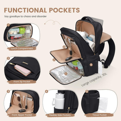 GOLF SUPAGS Lunch Rucksack mit Kühlfach, 16 Zoll Laptopfach, Schwarz