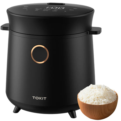 TOKIT Reiskocher Mini Multikocher – 1.5L Edelstahl für 1-2 Personen. Kompaktes silbernes Edelstahl-Gerät, kocht Reis und diverse Speisen für kleine Haushalte.