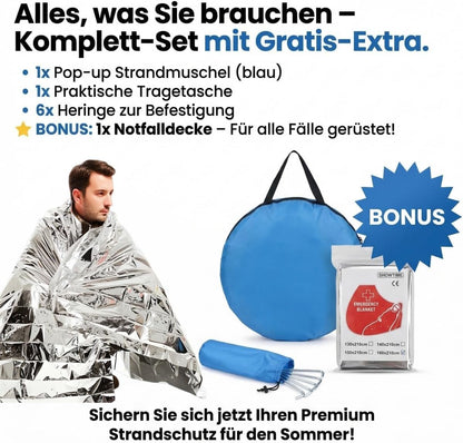 GROWZELT Strandmuschel Pop Up XXL, UV-Schutz 50+, 3-5 Personen