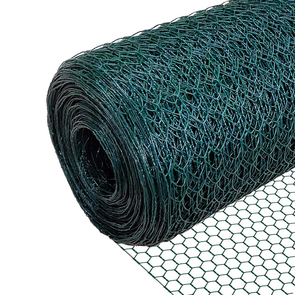 VOUNOT Maschendrahtzaun Sechseckgeflecht 13 mm, 100 cm x 25 m, Grün aus PVC-beschichtetem Drahtgitter