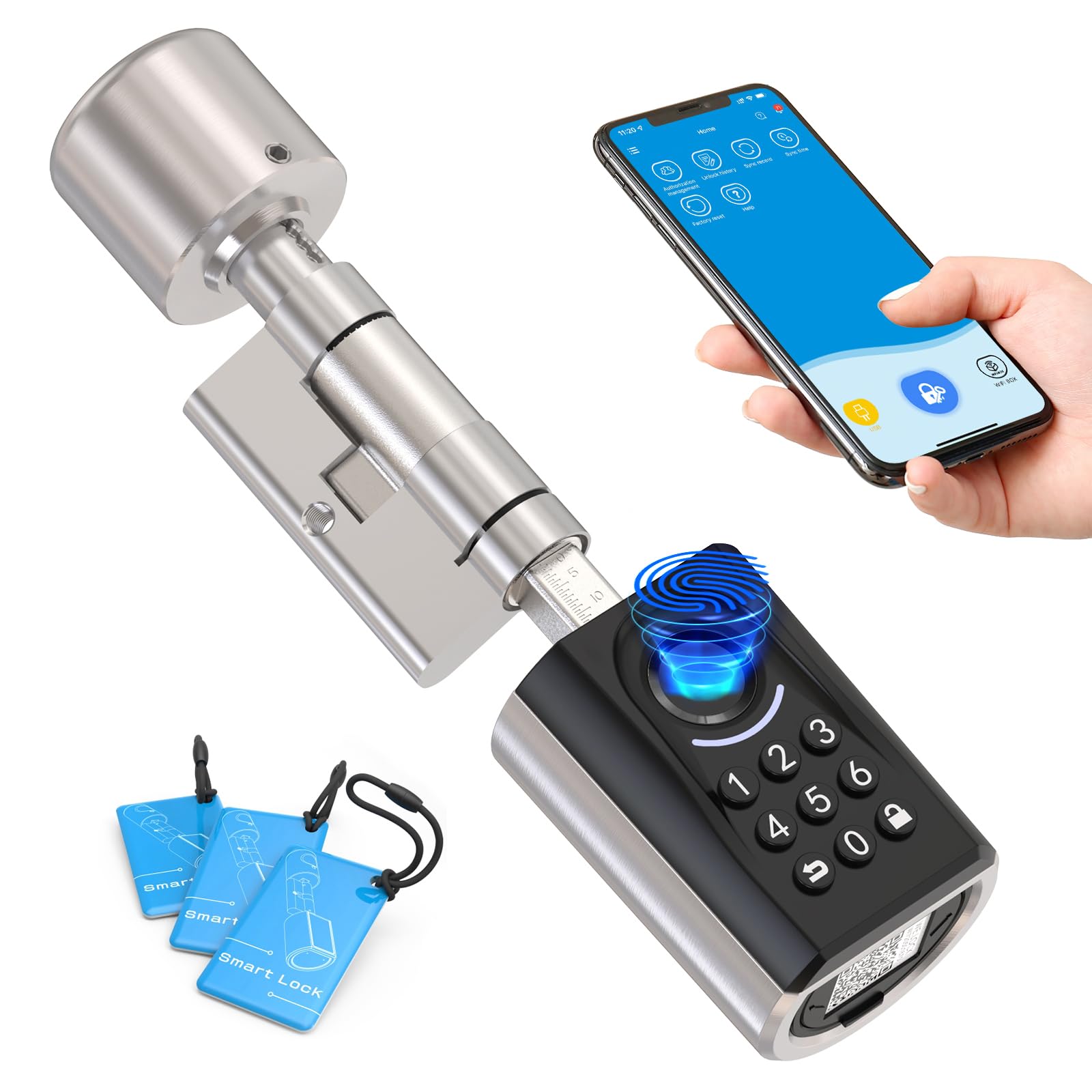 WELOCK ToucA51 Elektronisches Fingerabdruck Türschloss - App/Code. Smart Lock. Entriegelt per Fingerabdruck, App/Code.
