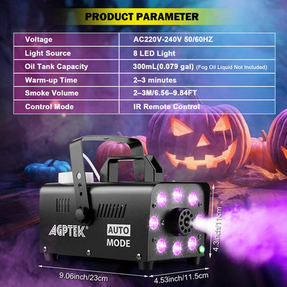 AGPTEK Nebelmaschine mit 2000 CFM, RGB-LED und Fernbedienung