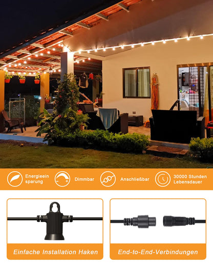 Zuske LED-Lichterkette Aussen 30 m, IP65 mit 50+2 G40 Birnen