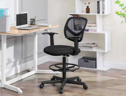 SONGMICS OBN25BK Hoher Drehstuhl - Schwarz, Sitzhöhe 55-75 cm