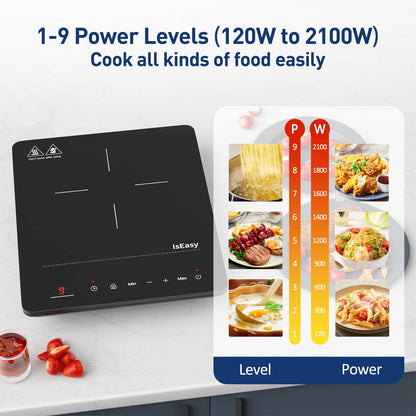 IsEasy Induktionskochfeld 1 Platte 2100 W, tragbar, schwarz
