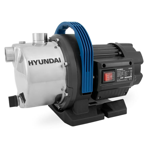 HYUNDAI GP12050 Gartenpumpe. Kompaktes Edelstahlgehäuse. Fördert Wasser zur Gartenbewässerung oder zum Betrieb von Bewässerungsanlagen.