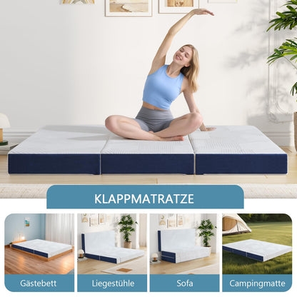 Hiimgo Faltmatratze 120x195cm 4-teilig Gästematratze - weiss/blau