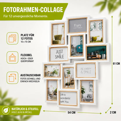 Kobolo Bilderrahmen-Collage BIG Holz weiss natur 12 Fotos 54x61 cm
