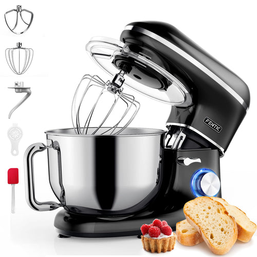 Fentic Küchenmaschine 2000W Edelstahl 6.2L Knetmaschine – Schwarz. Schwarzes Edelstahlgerät. Knetet, rührt 6.2L Teig/Mischungen kraftvoll.