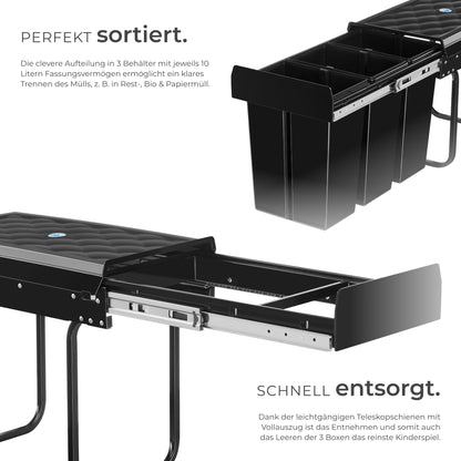 tectake Einbau Mülltrennsystem 3 Fächer ausziehbar - 3x 10L