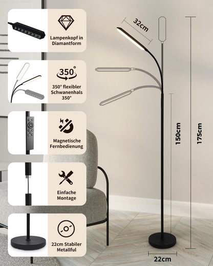 LuminexDesigns LED Stehlampe FLL-018-F6, dimmbar, schwarz