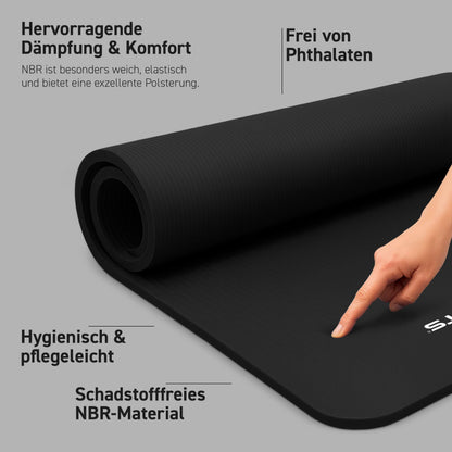 MSPORTS Gymnastikmatte Premium 190 x 100 cm, schwarz, mit Tragegurt