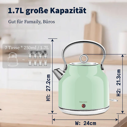 Huogary Wasserkocher Edelstahl 1,7 L mit Warmhaltefunktion Grün