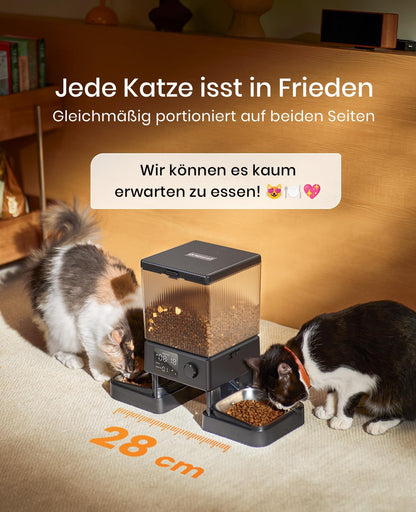 oneisall Futterautomat Katze 2 Näpfe, 5L mit Edelstahlschüssel