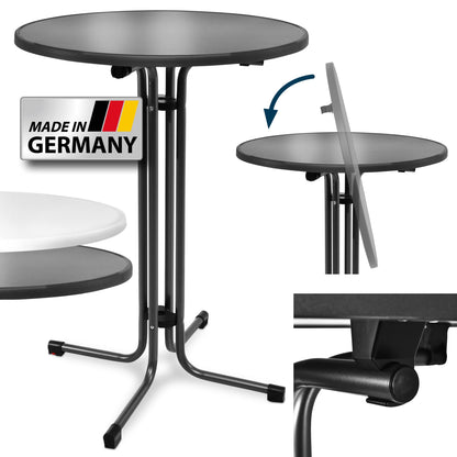 Beautissu Sylt Stehtisch Klappbar – 80cm Rund Anthrazit Outdoor. Faltbarer, runder Stehtisch in Anthrazit für den Einsatz im Außenbereich.