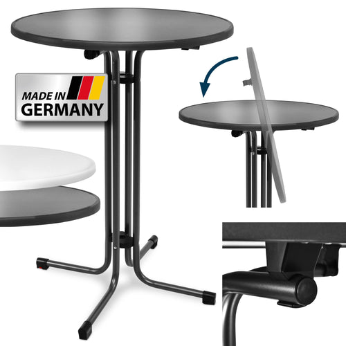 Beautissu Sylt Stehtisch Klappbar – 80cm Rund Anthrazit Outdoor. Faltbarer, runder Stehtisch in Anthrazit für den Einsatz im Außenbereich.