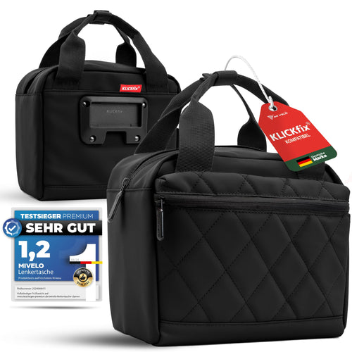 MIVELO Lenkertasche für KLICKfix – wasserabweisend, 7 L, schwarz, mit Schultergurt und grossem Frontfach