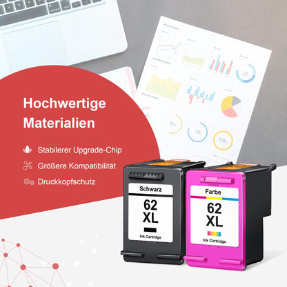 CanPick 62XL Druckerpatronen 2er-Pack Schwarz und Farbe für HP 62