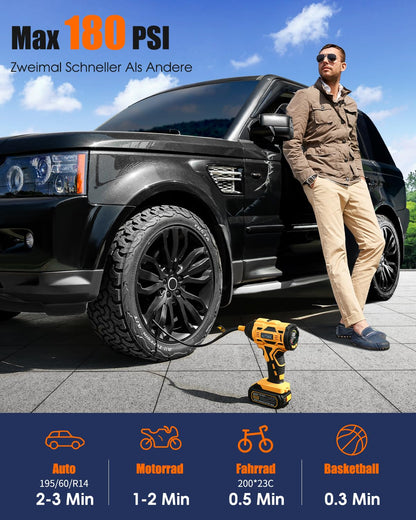 AUTDER AD380 Akku-Luftkompressor 180 PSI für Auto, Motorrad & Velo