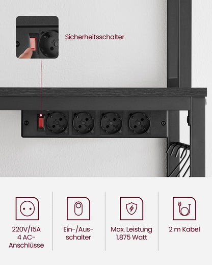 VASAGLE KKS025B32 Küchenregal mit Steckdosen – Anthrazitgrau-Schwarz