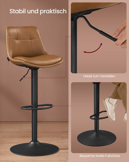 VASAGLE Barhocker 2er Set höhenverstellbar - karamellbraun LJB095K01