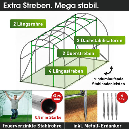 BRAST Foliengewächshaus mit Stahlfundament 200x300 cm, 6 m²