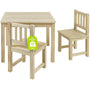 Bomi Amy Kindertisch 2 Stühle – Naturholz Set. Rechteckiger Tisch und zwei Stühle aus hellem Naturholz für Kinder zum Spielen und Malen.