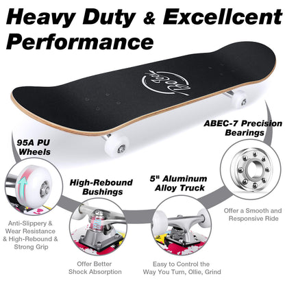 BELEEV Skateboard Cruiser 31x8 Zoll Ahorn Double Kick, Graffiti