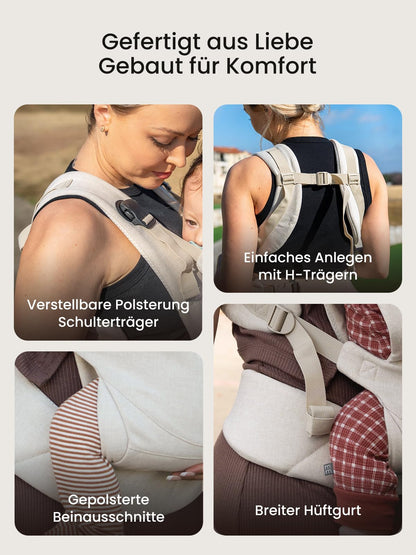Grownsy Babytrage mit Kopfstütze, ergonomisch, 3-20 kg, Cremeweiss