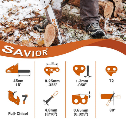 SAVIOR Vollmeissel-Sägekette .325" 1,3 mm 72 TG 45 cm, 3 Stück