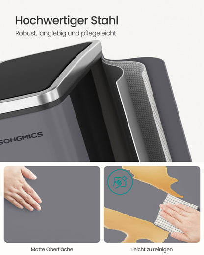 SONGMICS Mülltrennsystem LTB054G01 - Treteimer 3 Fächer grau