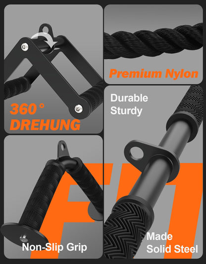 Fitarc Kabelmaschinen-Zubehör Set: V-Stange, Trizepsseil und Griffe