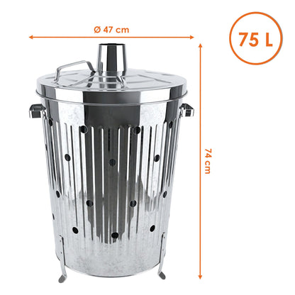 Spetebo Verbrennungstonne 75 l aus verzinktem Metall mit Deckel