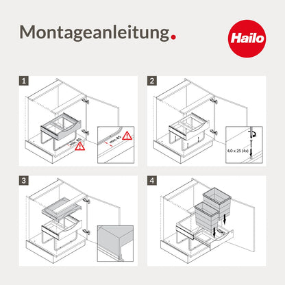 Hailo Raumspar Tandem 3644731 Einbau Mülleimer - 3-fach hellgrau