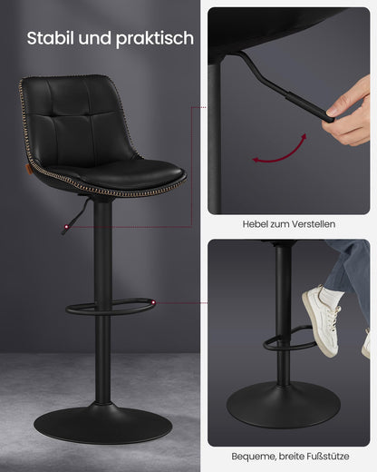 VASAGLE LJB095B01 Barhocker – 2er Set, höhenverstellbar, tintenschwarz