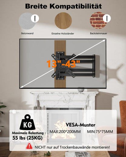 WHYFONE TV Wandhalterung schwenkbar Ecke 13-43 Zoll - 1036mm Arm