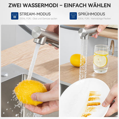 CECIPA X203S Küchenarmatur ausziehbar mit Brause, Edelstahl gebürstet