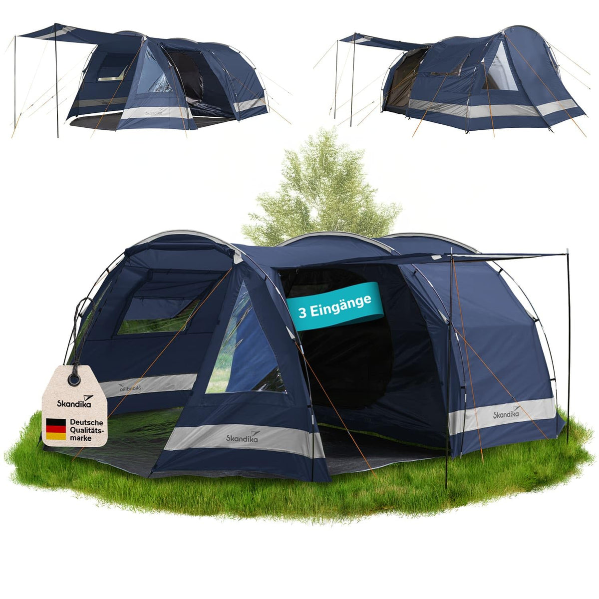 Skandika Kambo Tunnelzelt 4 Personen, Campingzelt mit Schlafkabine, dunkelblau